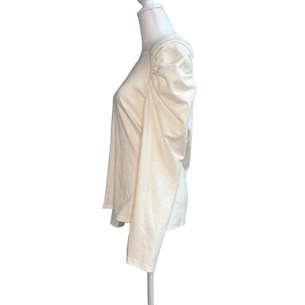 Rebecca Taylor Cream Puff Sleeve V-Neck Textured Knit Top Large‎ Ivory Blouse - Picture 5 of 7